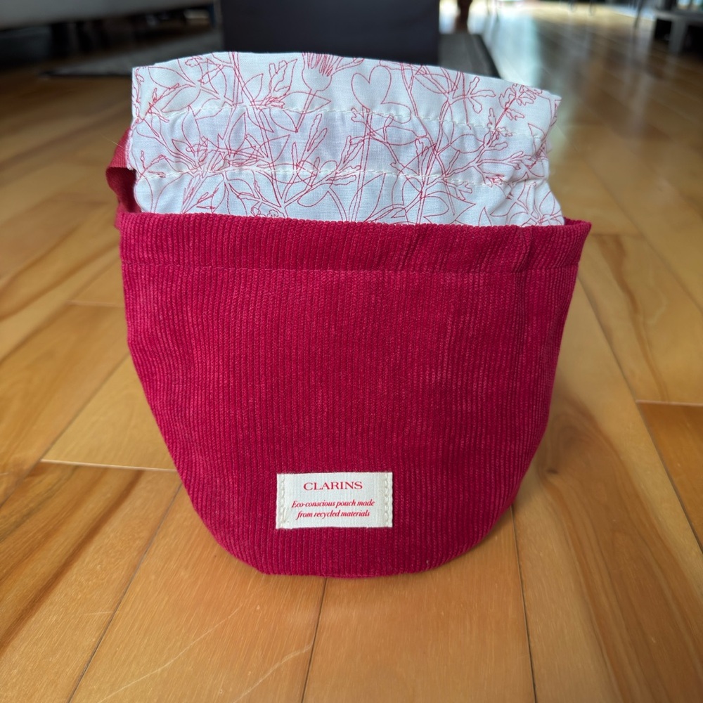 Clarins Burgundy and Round Corduroy Pouch